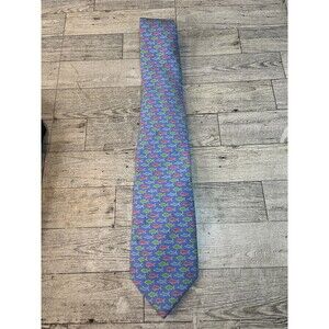 Vineyard Vines Tie Blue Pink Green Shark Motif 100% Silk Martha's Vineyard USA